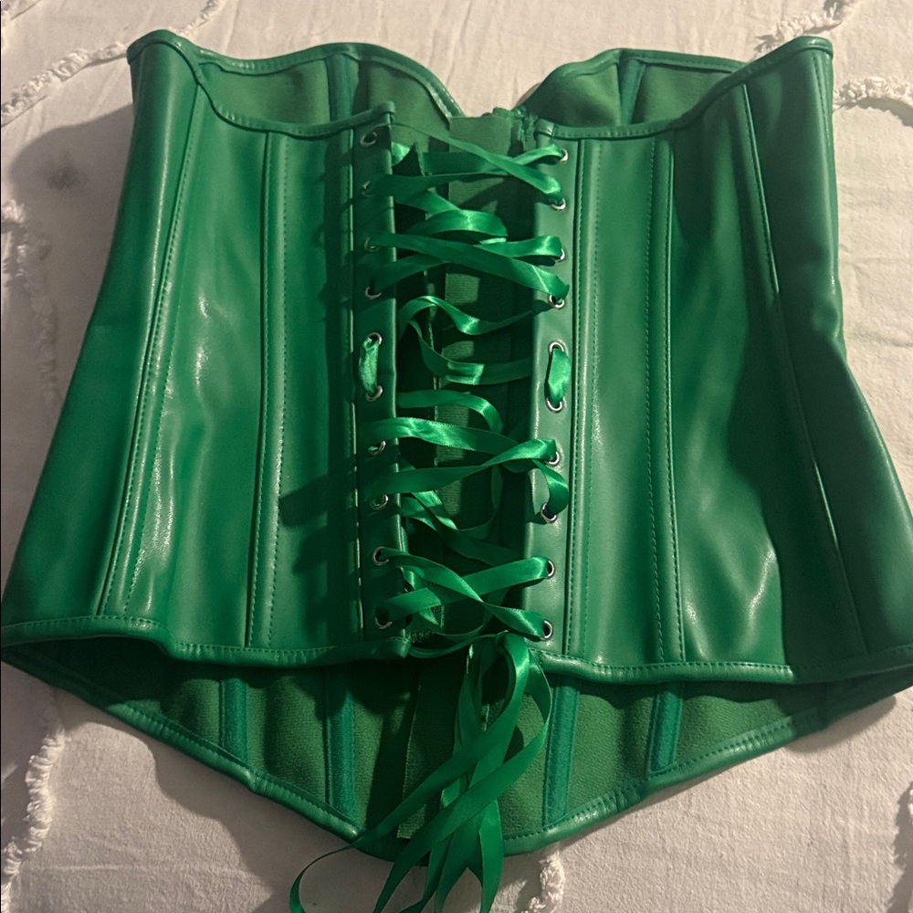 Green Faux Leather Corset Top - Picture 2 of 4
